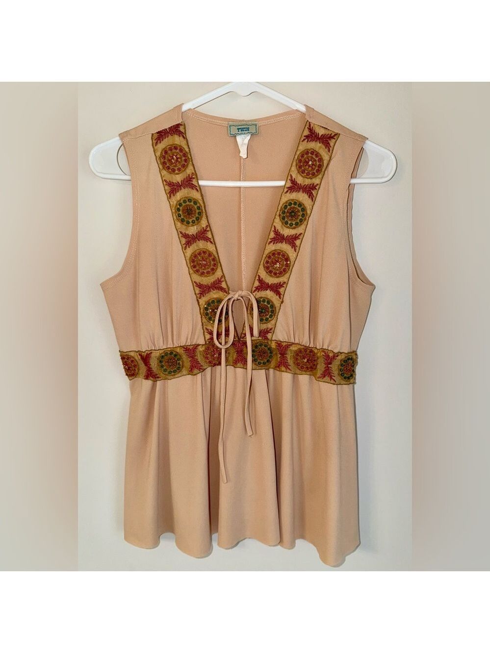 ✨ Vintage Y2K Twin USA Beaded Boho Empire Top - Size Large